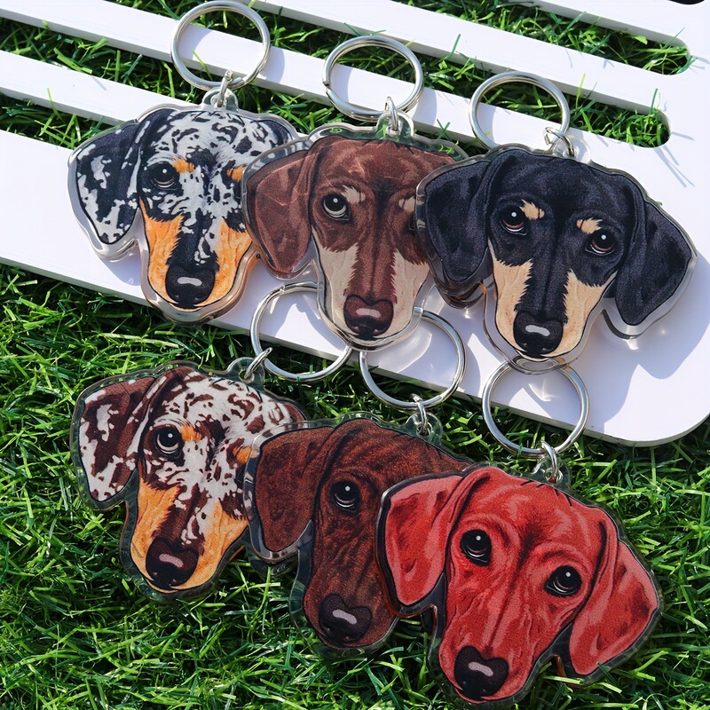 Cross-Border 2D Flat Dog Head Personalized Acrylic Keychain Dachshund Pendant Cartoon Keychain Small Gift