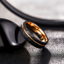 简约网红批花戒玫瑰凹槽黑色菱格宽4 6mm男式女式钨钢戒指切面8mm