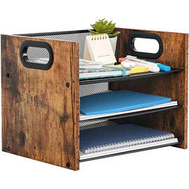 跨境办公用品办公室桌面收纳置物架多层金属文件架钢木文件收纳架