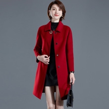羊绒大衣女中长款气质双面呢中老年女装秋冬新款妈妈毛呢外套修身