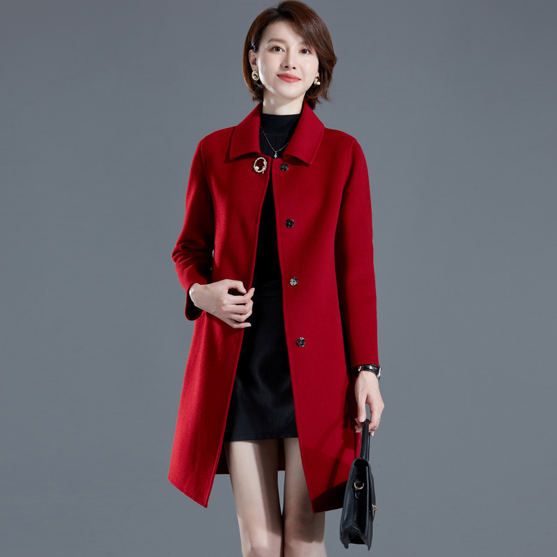 羊绒大衣女中长款气质双面呢中老年女装秋冬新款妈妈毛呢外套修身