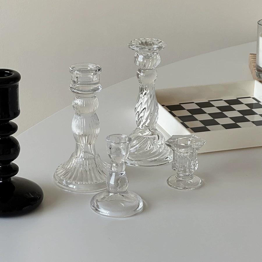 Стеклянная candlestick французский рельеф средний, прозрачное стекло декор столика 18 см