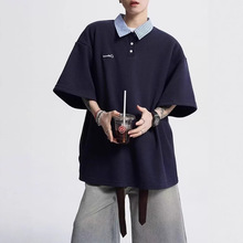 格子纯色短袖POLO衫男夏季美式复古宽松学院风百搭情侣半袖体恤衫