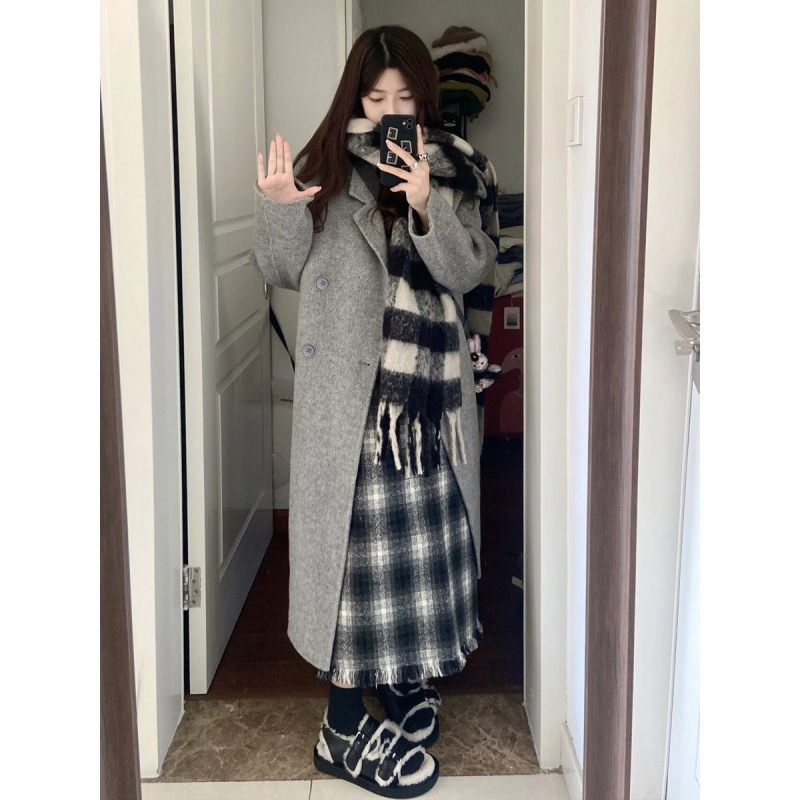 一件代发燕麦色毛呢大衣女2025秋冬新款韩版宽松中长款爆款呢外套|undefined