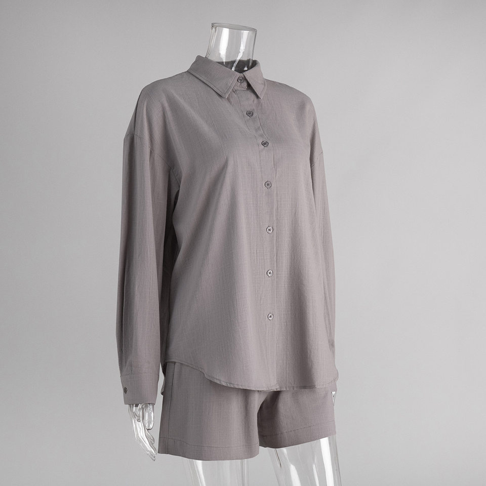 Bộ cardigan dài tay kèm quần short cotton màu trơn phong cách đơn giản — Màu cam, Màu hồng, Màu hồng nhạt, Màu trắng chi tiết 17