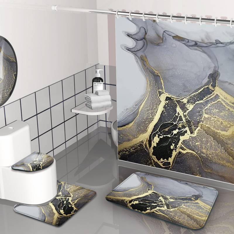 Cortina de baño de textura de mármol amazónico impermeable a prueba de moho baño de cuatro piezas cortina de baño impermeable a prueba de agua image 11