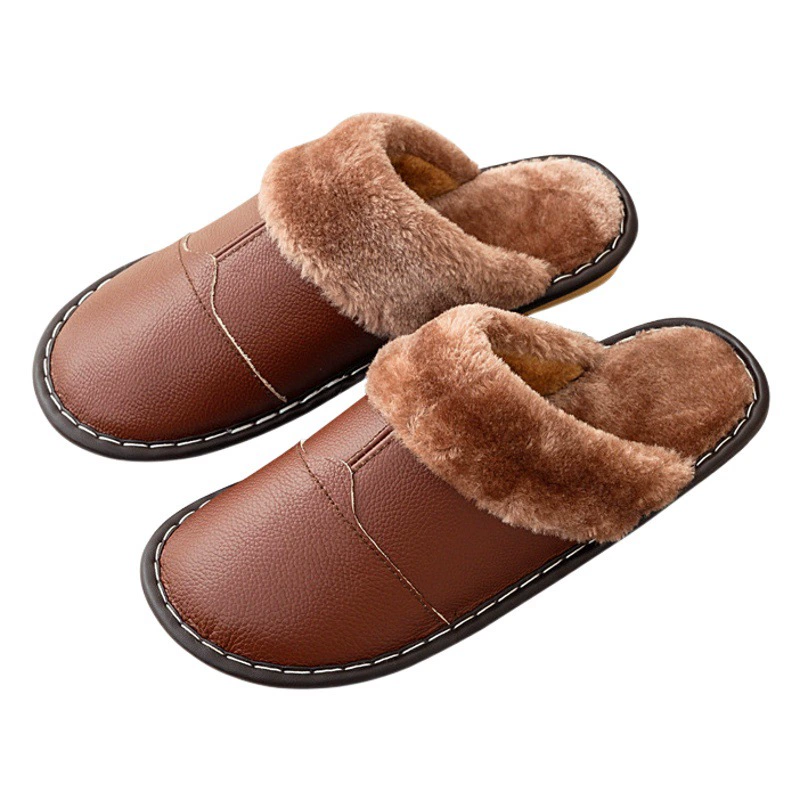 Повседневные и стильные домашние тапочки из натуральной кожи на осень-зиму 2025 года, нескользящие, теплые, новые, утолщенные, парные, из коровьей кожи с хлопковой подкладкой