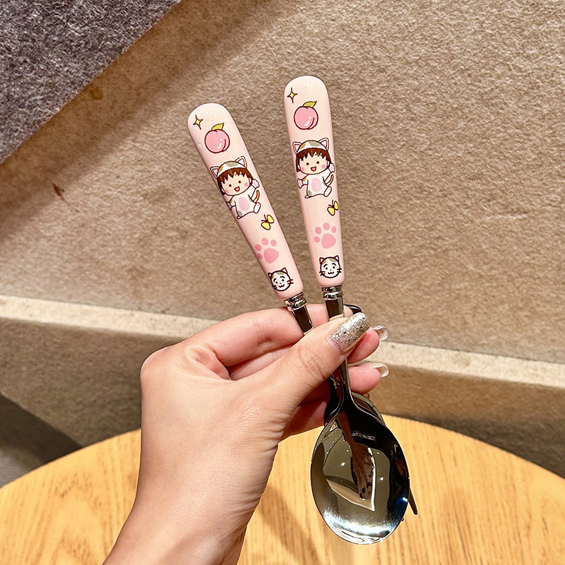 ちびまる子ちゃん304ステンレスセラミックスプーン箸かわいい寮家庭用携帯食器三点セット|undefined
