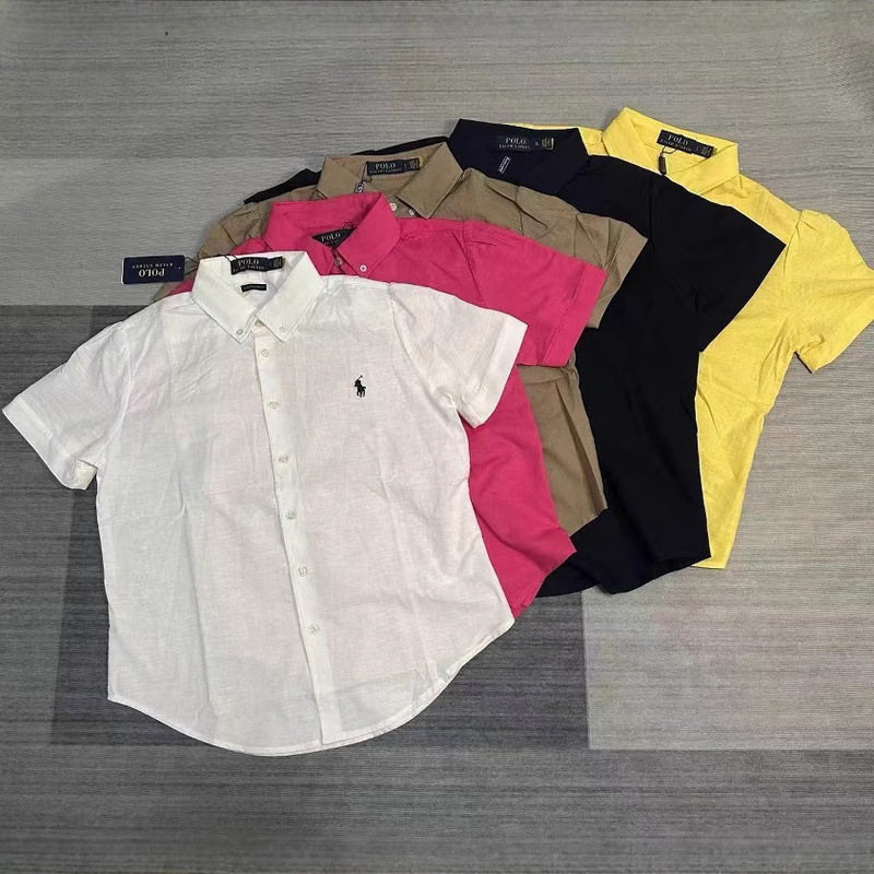 High-Quality Export Linen Shirts with Qr Code, Embroidered Pony Design, Short-Sleeve Casual American-Style Shirts, Unisex High-Quality Export Linen Shirts with Qr Code, Embroidered Pony Design, Short-Sleeve Casual American-Style Shirts, Unisex