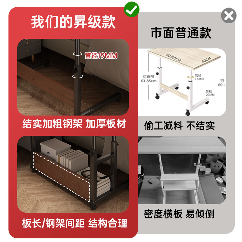 床边桌可移动出租房简易书桌板材卧室小桌子简约家用升降电脑桌|undefined