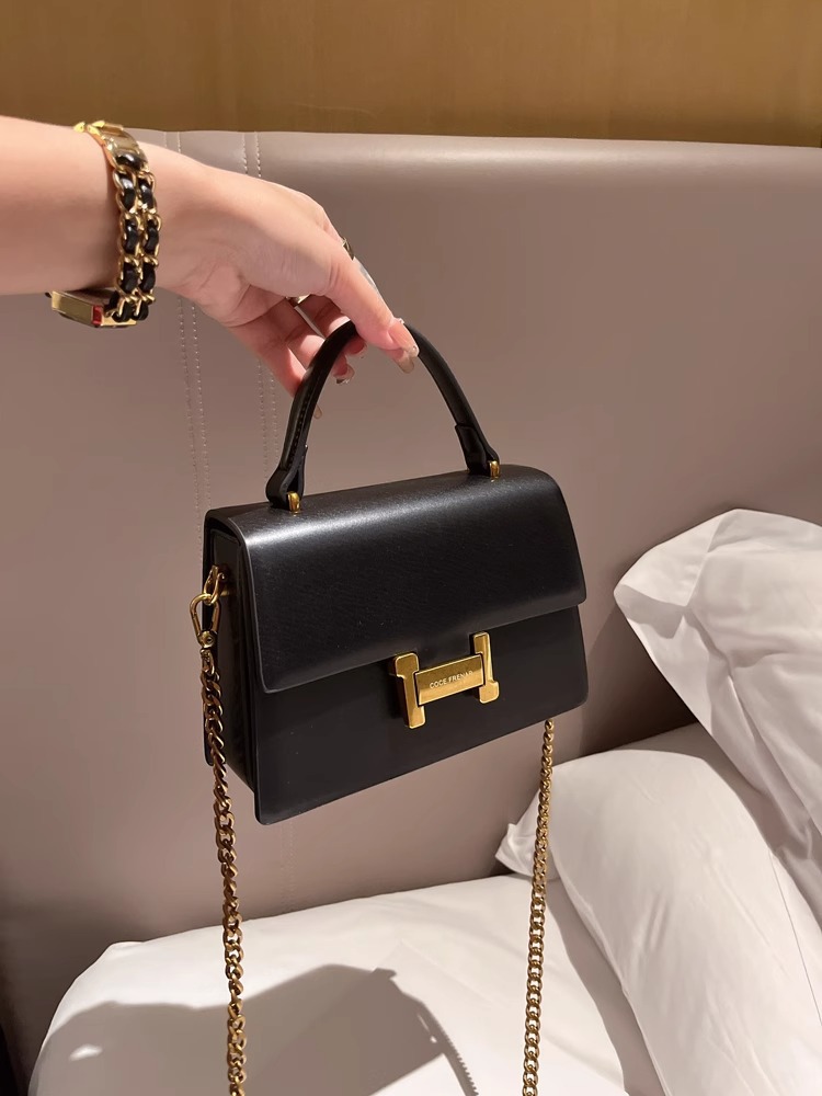 Túi xách vuông nhỏ thời thượng đeo chéo dây xích — Màu đen cổ điển, Cà phê Trung cổ, Xám than chì, Màu đỏ rượu chi tiết 4