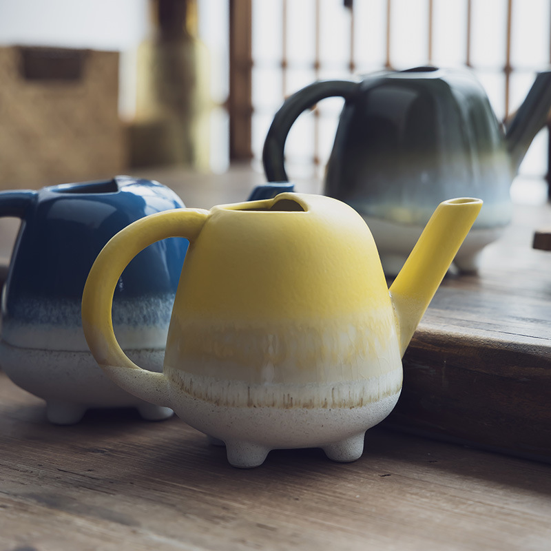 Vaso en forma de olla creativa multicolor cerámica doméstica decoración floral ornamentos al por mayor hervidor de agua práctica tetera