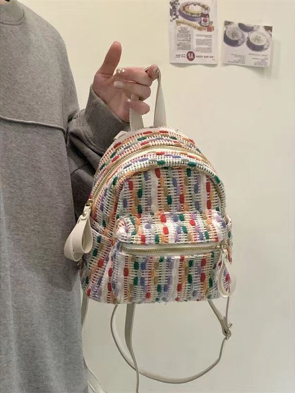 Rainbow Knitted Internet Popular Backpack 2023 Spring and Summer New High-end Niche Travel Backpack Fashion Mini Small Bag