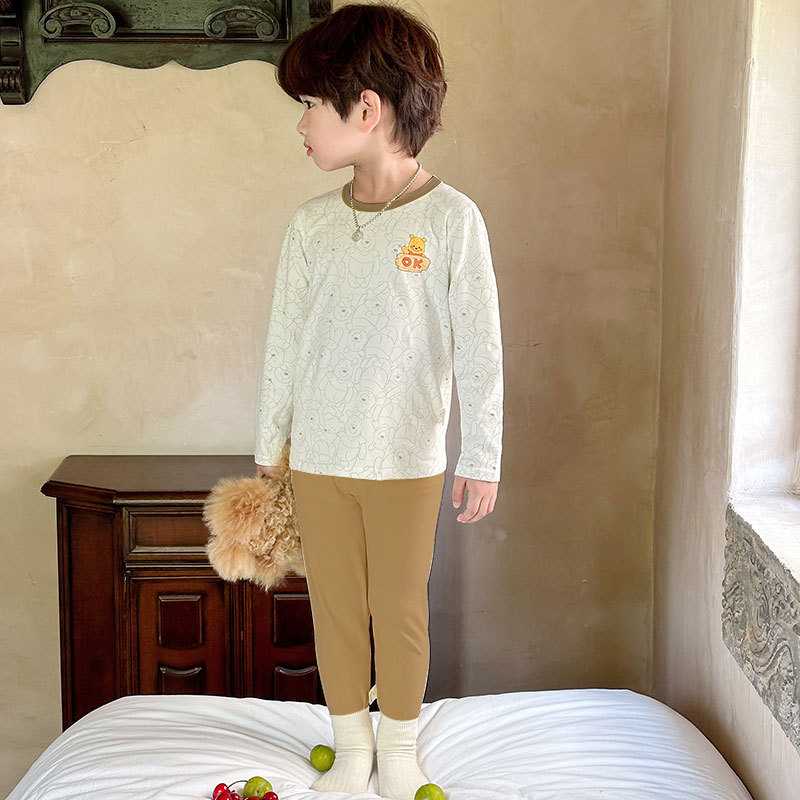 Ropa de otoño para niños medianos y grandes pantalones largos Tong Beijia versión sin hueso AB traje de Lycra de dibujos animados para niños y niñas Serie Ligera de lujo conjunto de Lycra