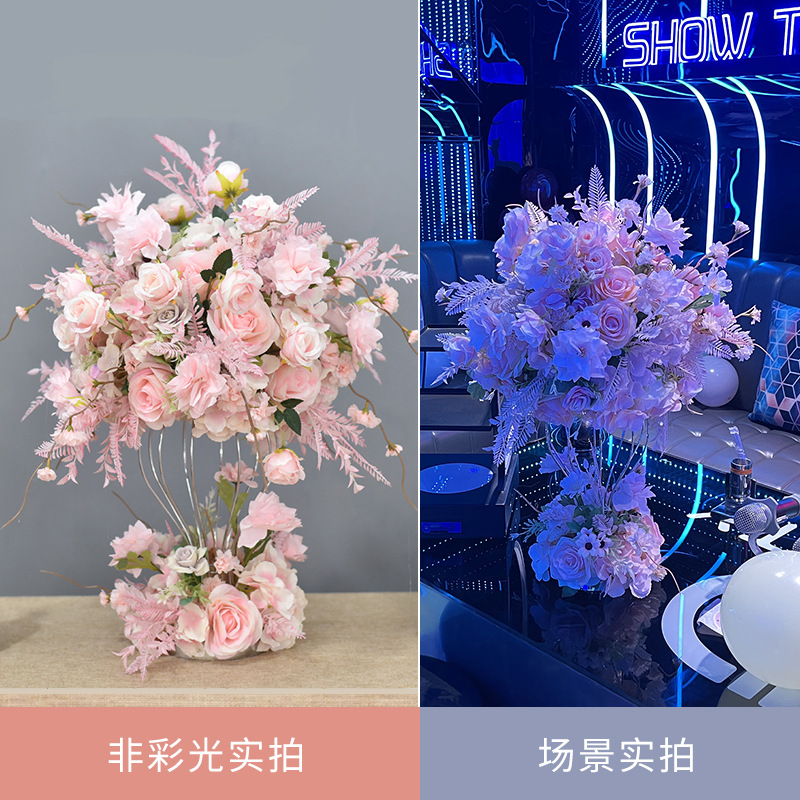 새로운 웨딩 소품 전기 도금 꽃 장치 웨딩 테이블 꽃 꽃 ktv 레이아웃 데스크탑 장식 가짜 꽃
