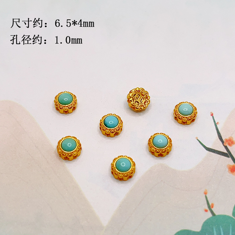 S925 Sterling Silver Gold-Plated Natural Turquoise Gourd-Shaped Fortune Bead DIY Jewelry Bracelet Pendant Spacer Bead Accessories
