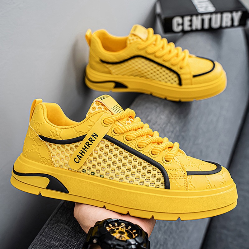 Zapatillas huecas de red grande, zapatos casuales de malla para jóvenes estudiantes, verano 2025, todo fósforo, nicho, zapatos de moda para hombres