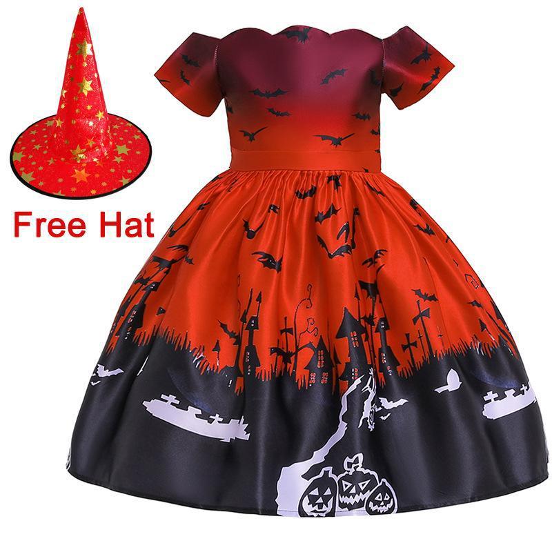 ハロウィンドレス 子供用コスプレ衣装 城の魔女プリントプリンセスドレス パーティーコスプレ衣装|undefined