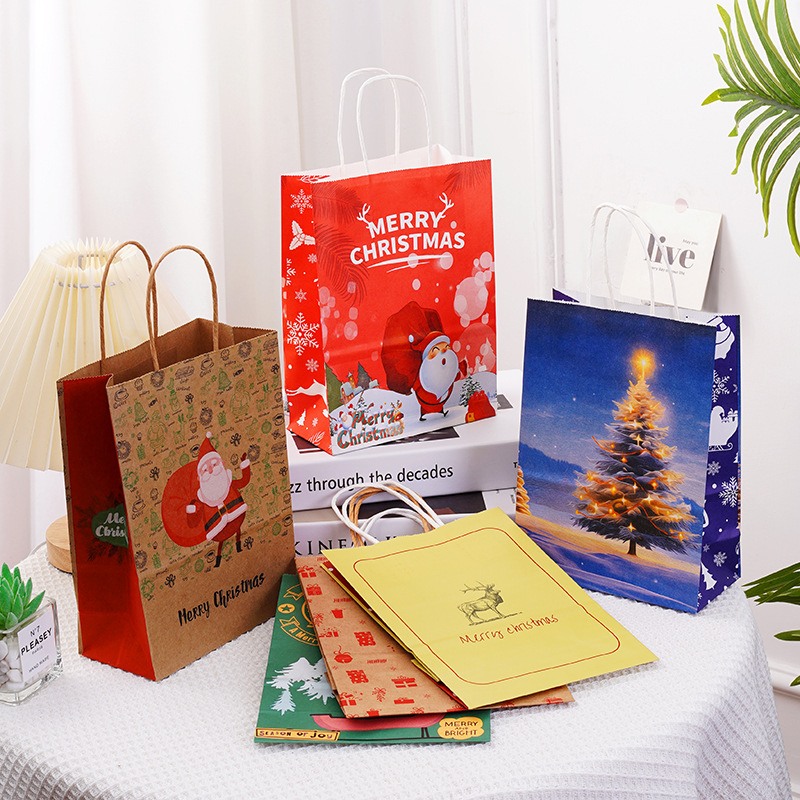 12 bolsas de regalo de Navidad, bolsas de papel kraft, bolsas de embalaje creativas para hornear, bolsas de mano, nuevas bolsas transfronterizas