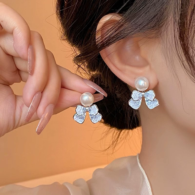 Модные серьги с бантом из жемчуга, циркония, инкрустированные diamond, градиент