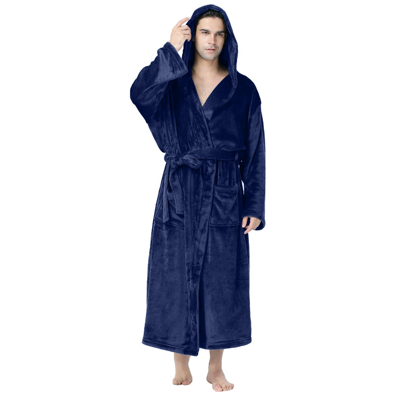 2022 Cross-Border Men's Hooded Bathrobe, Soft Stuffed Spa Robe with Two Front Pockets, Luxury Pajamas
