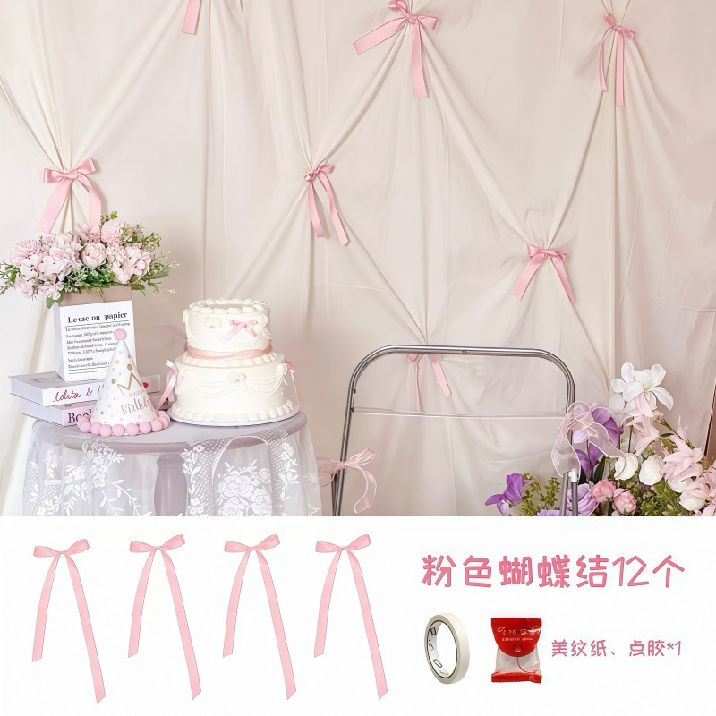 ins サテンリボン背景壁インターネット有名人リボンリボン完成した素材パッケージ diy 誕生日雰囲気レイアウト小道具女の子|undefined