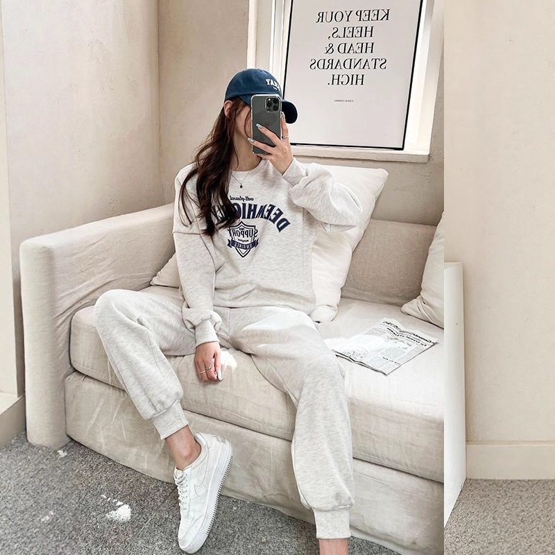 2025秋冬加厚韩国运动休闲套装女时尚洋气显瘦卫衣阔腿裤两件套潮