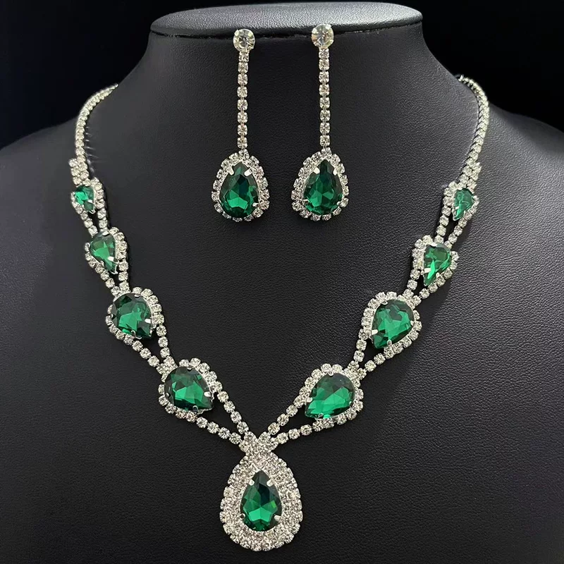 Класс pendant, ожерелье и серьги, комплект, аксессуар для невесты, свадебное платье, вечернее платье, с камнем, простой и элегантный дизайн
