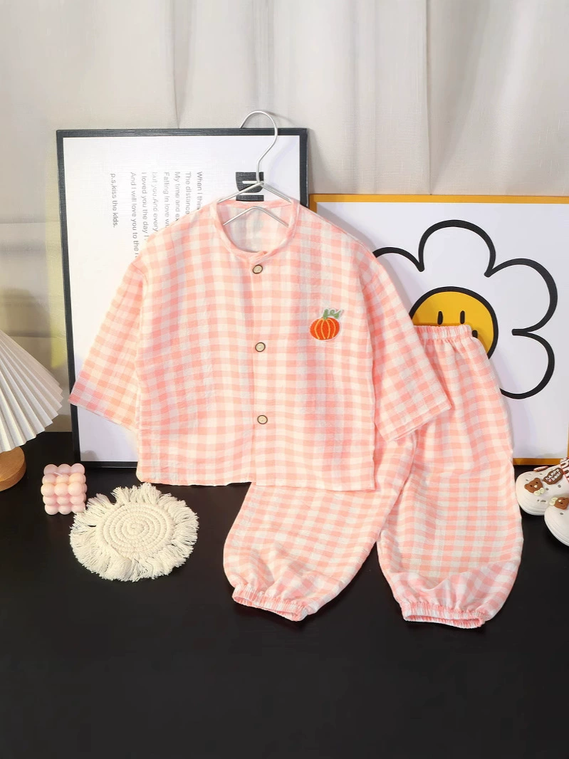 Children's Plaid Pajama Set, Unisex Summer–Autumn, Multi-Size 80–150 cm, 4 Colors