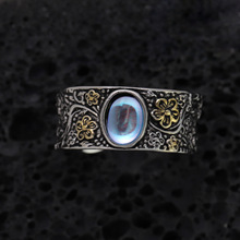 金银拼色花枝蓝晶石戒指小众设计感时尚月光石冷淡风指环高级配饰