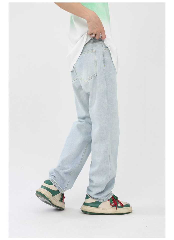 Quần jean nam ống rộng phong cách Hàn Quốc, quần dài denim thoải mái dễ phối đồ — Màu trắng, Màu vàng bùn, Màu đen, Xanh denim chi tiết 20