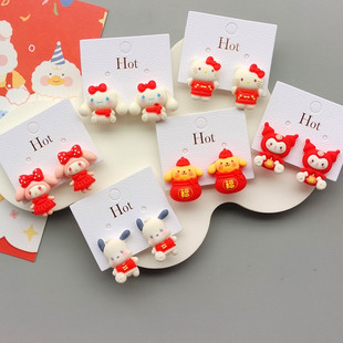New Year jewelry cartoon resin dog rabbit cat festive children ear clip without pierced student earrings decorations