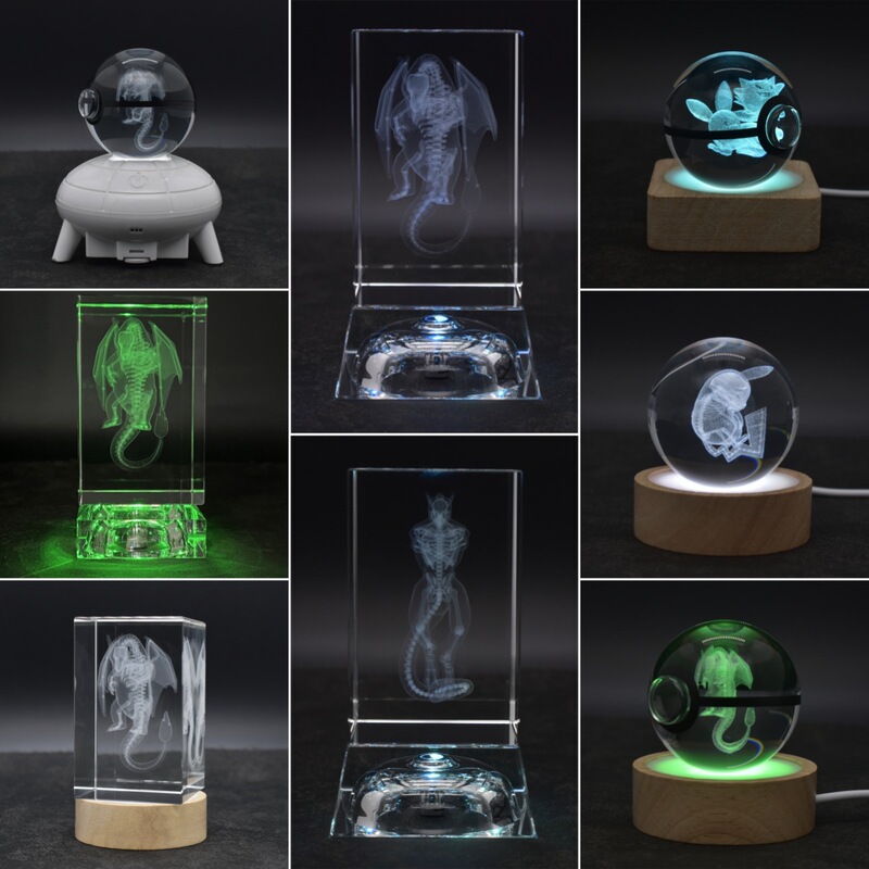 Hot-Selling New Pokemon Elf Ball Super Dream Fossil Crystal Ball Skeleton Dragon Night Light Colorful Gengar Crystal Lamp