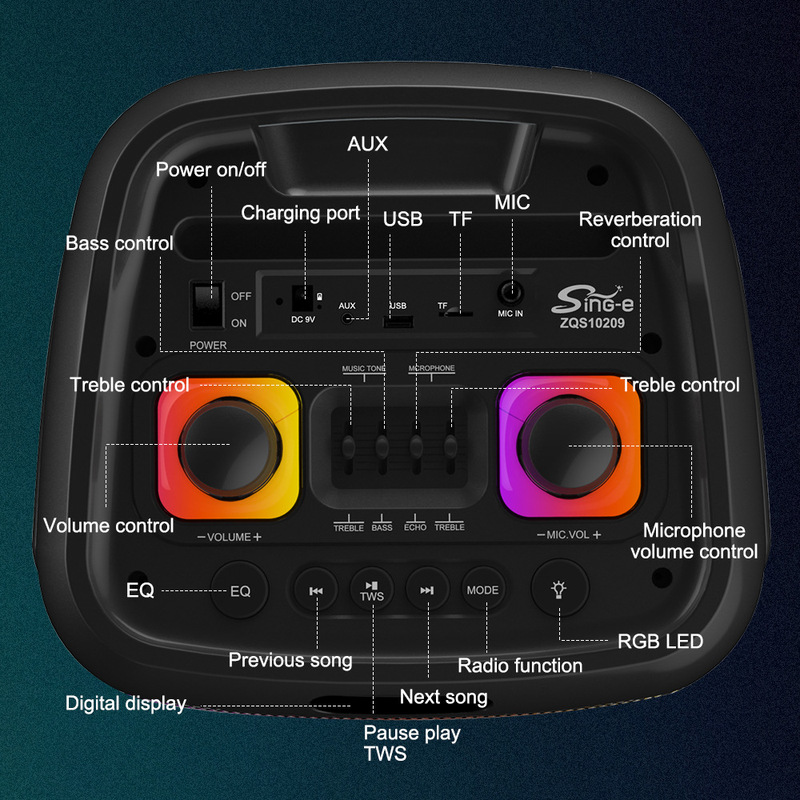 Sing-e dec s10209 bluetoothポータブルRGB絞りランプ音響大出力ダブル8インチサブウーファースピーカー|undefined