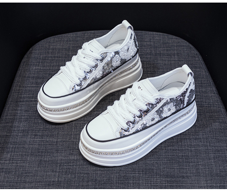Giày sneaker nữ đế dày tăng chiều cao đính sequin phong cách tân Trung Hoa — M2577 tím đen, M2577 màu bạc, M2577 màu hồng chi tiết 14