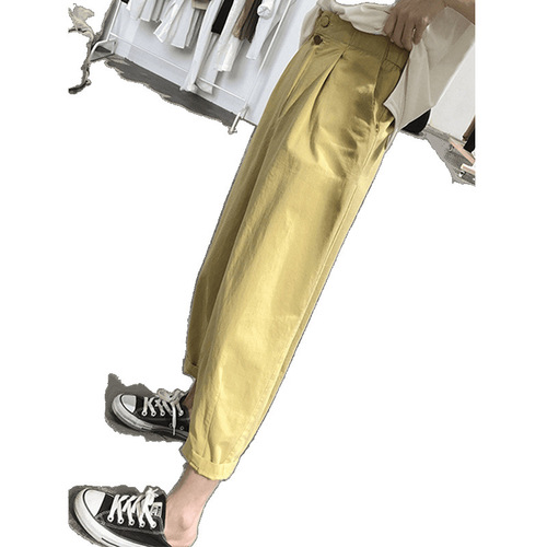 Women's 9-inch Ankle-length Summer White Turnip Hem Harem Pants with High Waist Design Sense Casual Thin Pants