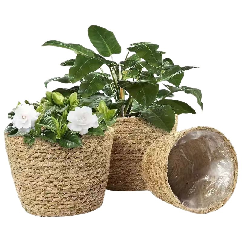 Fabricantes transfronterizos al por mayor de tela de caña tejida canasta de flores maceta de gran boca decoración doméstica maceta de plantas suculentas interiores