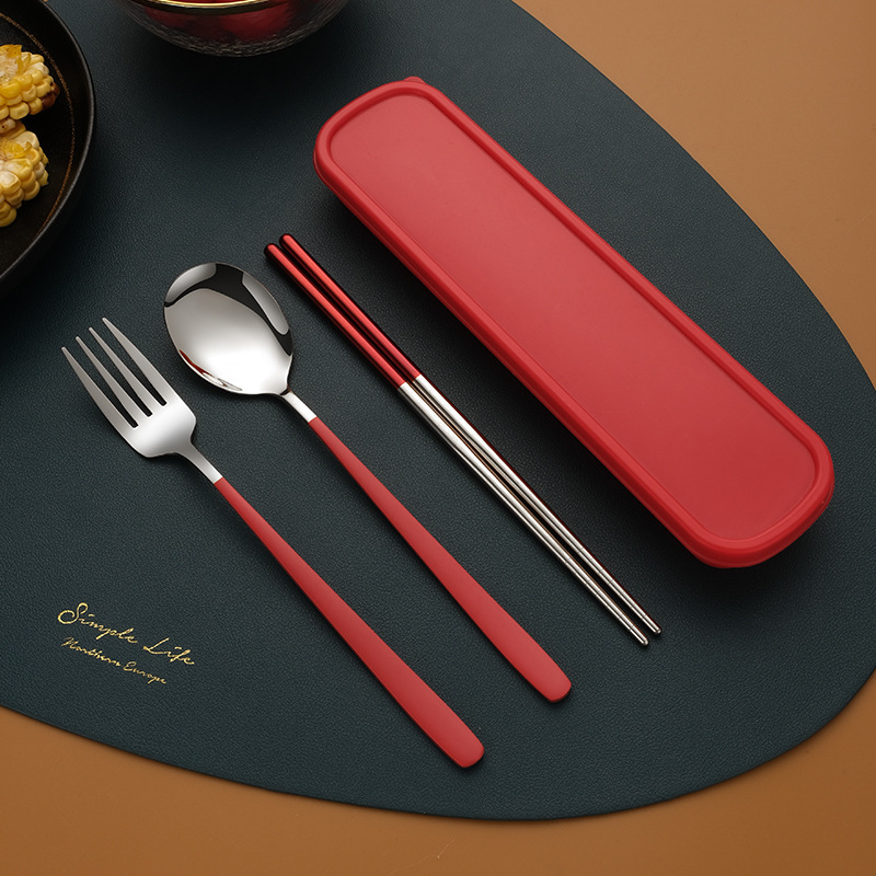 ステンレス箸スプーンフォークセット韓国式携帯食器キャンプ屋外プレゼント学生食器3点セット|undefined