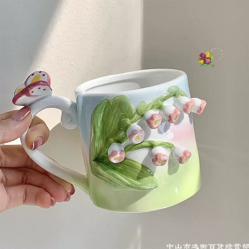 Кружка из керамики с Tulip Girl Heart Hand роспись Tulip Tully S трёхмерная цветочная текстура Girlfriend марка чашка