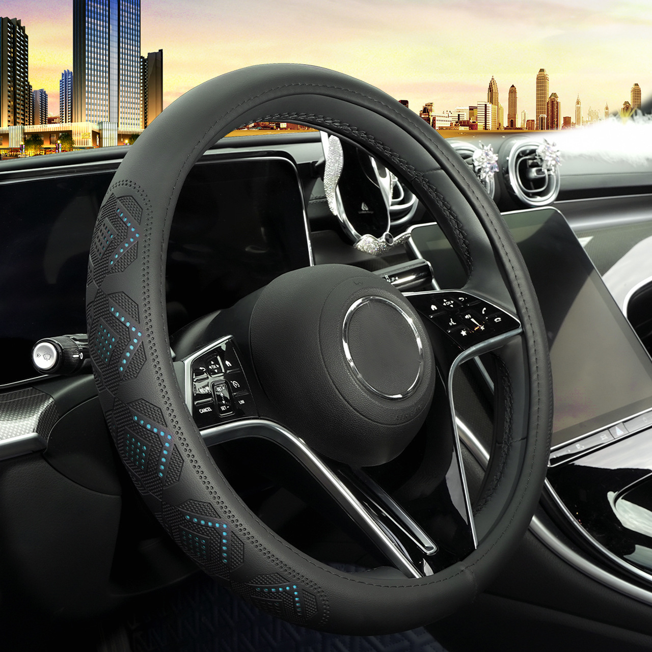 Cross-border car steering wheel cover, high-end leather with starry sky design, non-slip grip, suitable for all seasons, business style