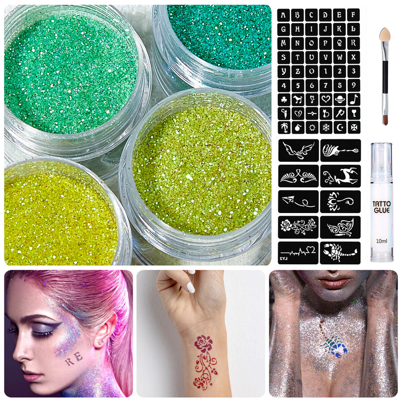 Amazon tattoo stickers suit nail glitter powder fine powder sequins drop glue flow hemp glue brush tools wholesale
