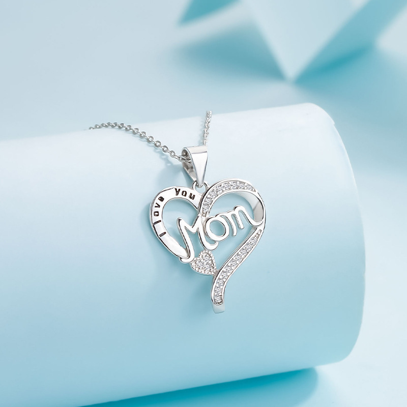 Rhinestones Inlay Material Pendant Necklace Classification 925 Sterling Silver Rhinestones Plating Letter Heart Shape Pendant Necklace