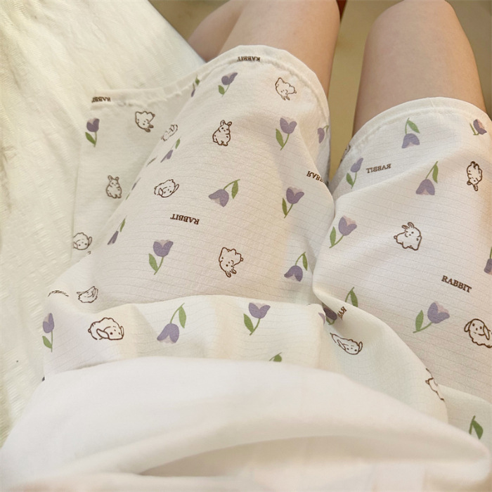 Nuevos pantalones caseros de verano lindos y dulces pantalones cortos casuales delgados de algodón casero de mujeres de tela de dibujos animados comercio exterior al por mayor