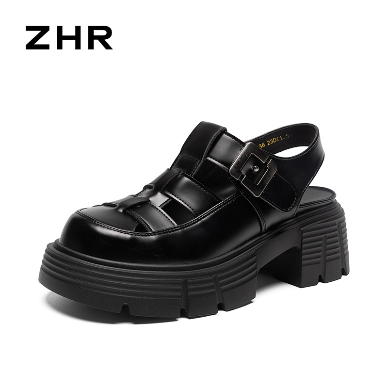 Sandal đế dày nữ phong cách Hàn Quốc quai chữ V tôn dáng — KN27 màu đen