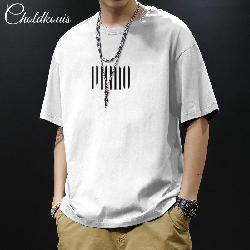 Camiseta de estilo americano de alta calle para hombres de verano in tide marca de algodón de manga corta ropa de cuello redondo de tendencia suelta manga de cinco partes