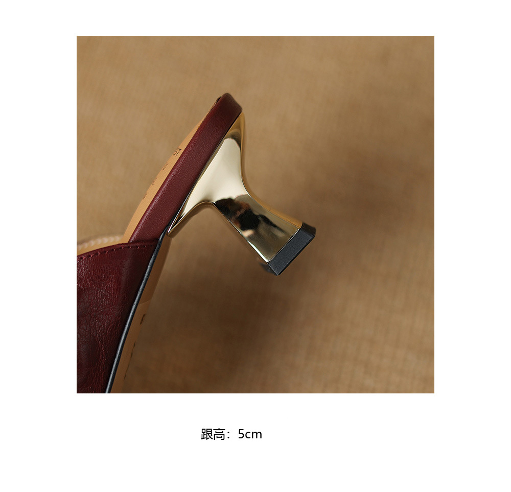 Sandal cao gót nữ hở mũi quai ngang da cừu gót 5 cm — đen chi tiết 23