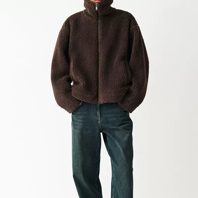 廓形羊羔毛骆驼绒立领夹克外套2025冬季新款时尚休闲百搭外套女