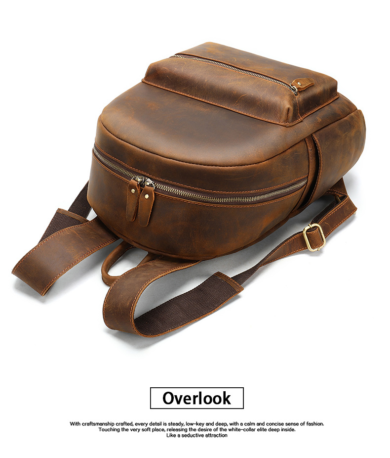 Crazy Horse Leather Men's Backpack Large Capacity Business Travel Bag Stylish Retro Cowhide Handbag_voghion.com