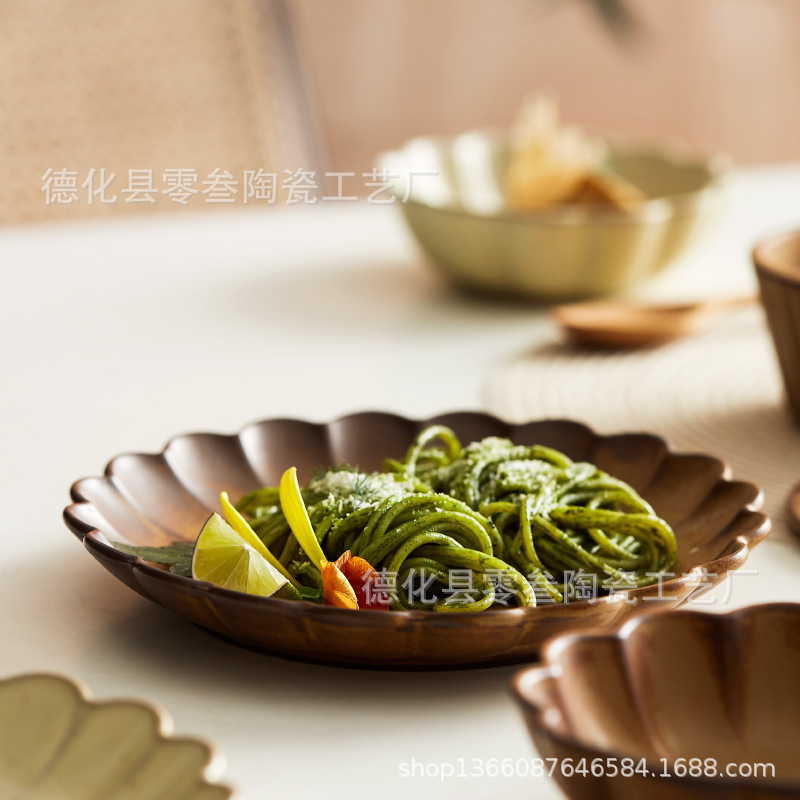 Foreign Trade Stoneware Japanese Style Vintage Breakfast Plate Household Plate Western Food Plate Household Breakfast Plate Snack Plate