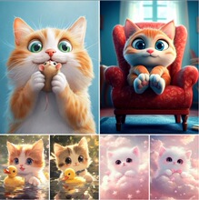 亚马逊定制钻石画DIY满钻圆钻居家可爱5D猫玄关装饰画厂家diy批发